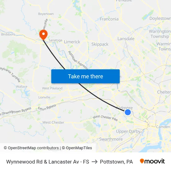 Wynnewood Rd & Lancaster Av - FS to Pottstown, PA map