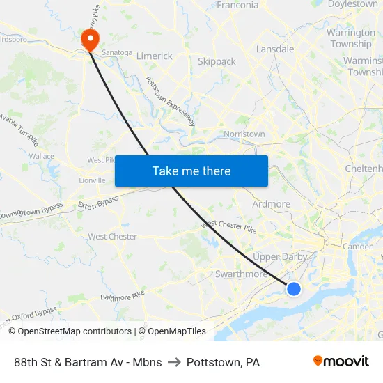 88th St & Bartram Av - Mbns to Pottstown, PA map