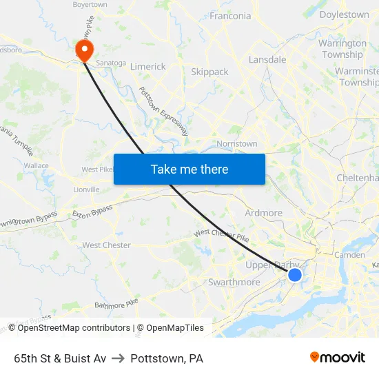 65th St & Buist Av to Pottstown, PA map