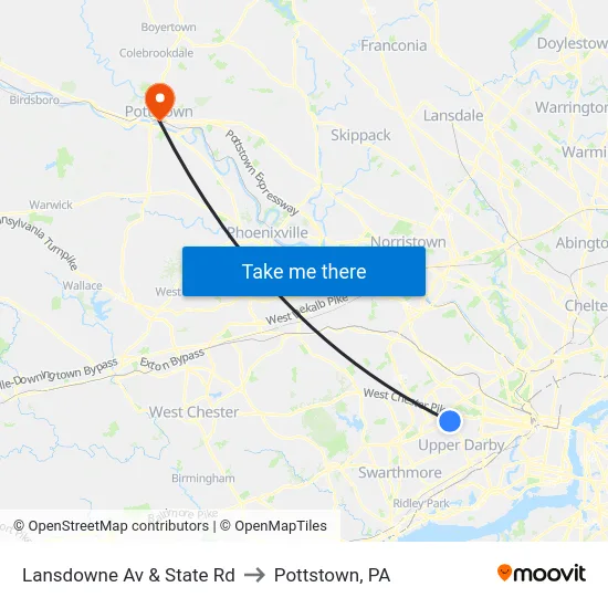 Lansdowne Av & State Rd to Pottstown, PA map