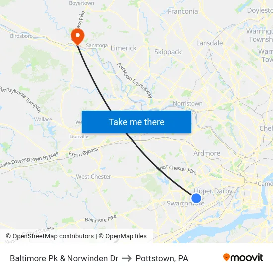 Baltimore Pk & Norwinden Dr to Pottstown, PA map