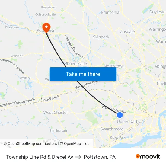 Township Line Rd & Drexel Av to Pottstown, PA map