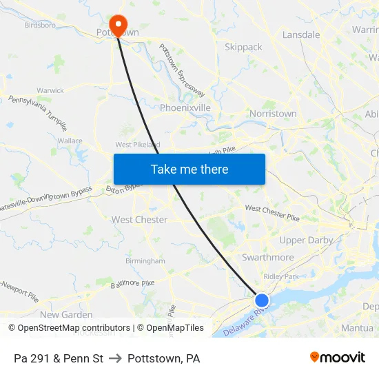 Pa 291 & Penn St to Pottstown, PA map