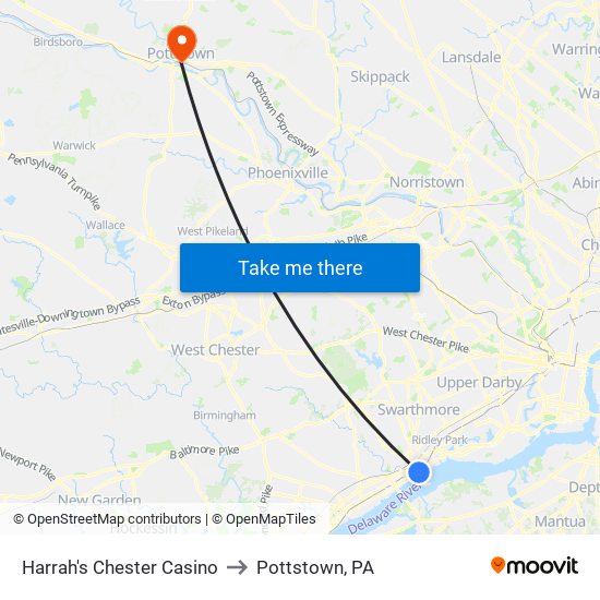 Harrah's Chester Casino to Pottstown, PA map