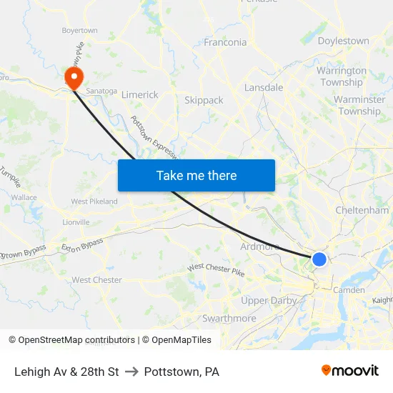 Lehigh Av & 28th St to Pottstown, PA map