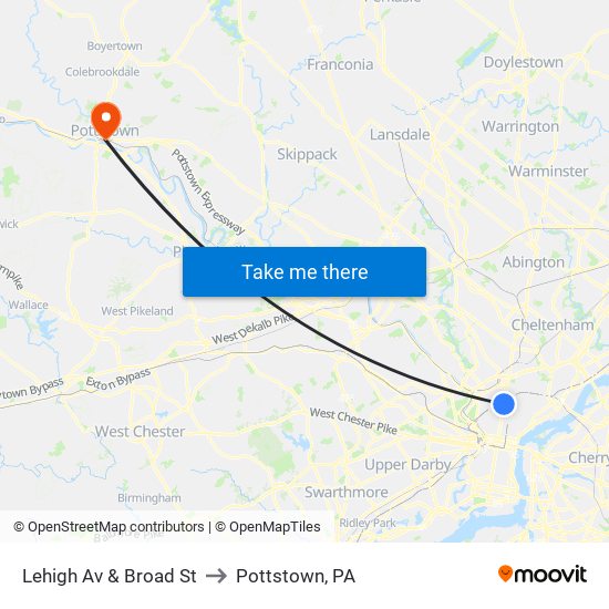 Lehigh Av & Broad St to Pottstown, PA map