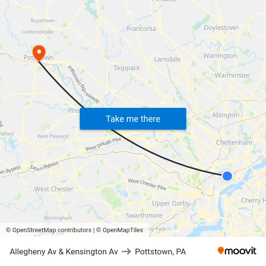 Allegheny Av & Kensington Av to Pottstown, PA map