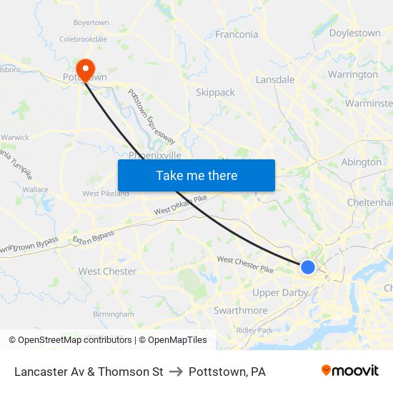 Lancaster Av & Thomson St to Pottstown, PA map