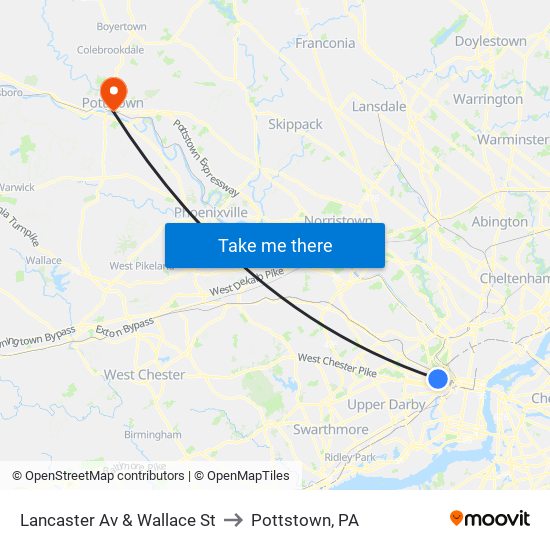 Lancaster Av & Wallace St to Pottstown, PA map