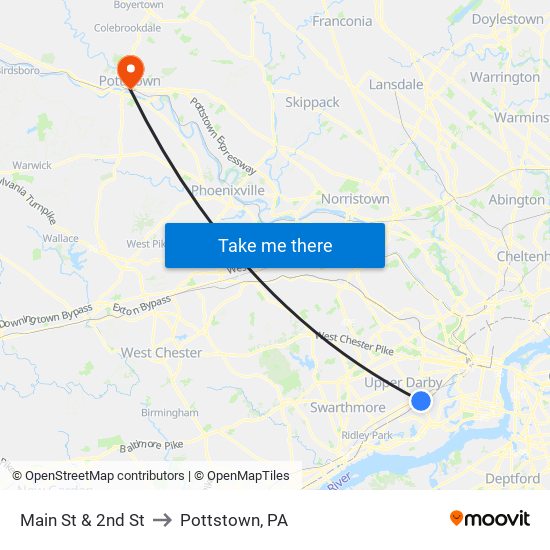 Main St & 2nd St to Pottstown, PA map