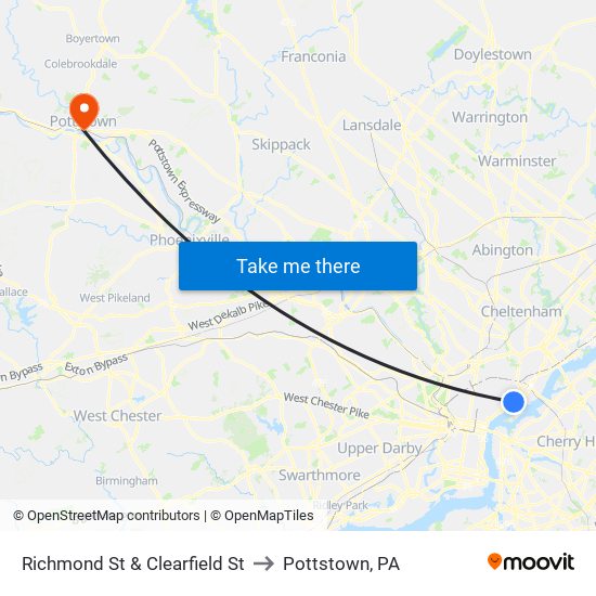 Richmond St & Clearfield St to Pottstown, PA map