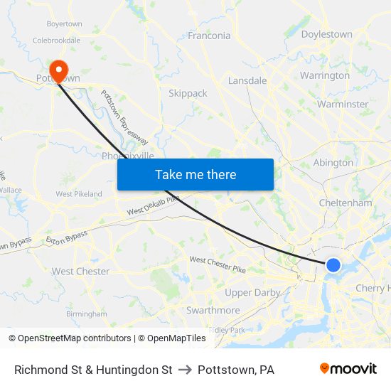 Richmond St & Huntingdon St to Pottstown, PA map