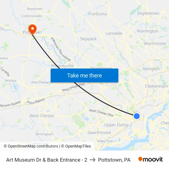 Art Museum Dr & Back Entrance - 2 to Pottstown, PA map