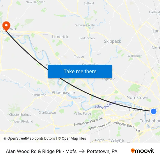 Alan Wood Rd & Ridge Pk - Mbfs to Pottstown, PA map