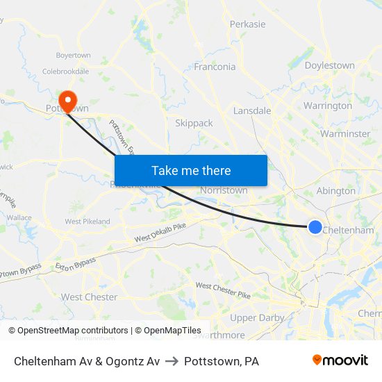 Cheltenham Av & Ogontz Av to Pottstown, PA map