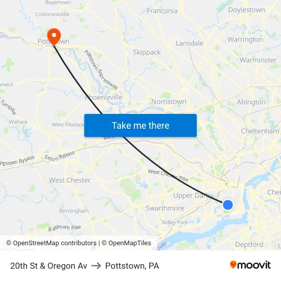 20th St & Oregon Av to Pottstown, PA map