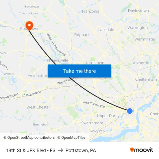 19th St & JFK Blvd - FS to Pottstown, PA map