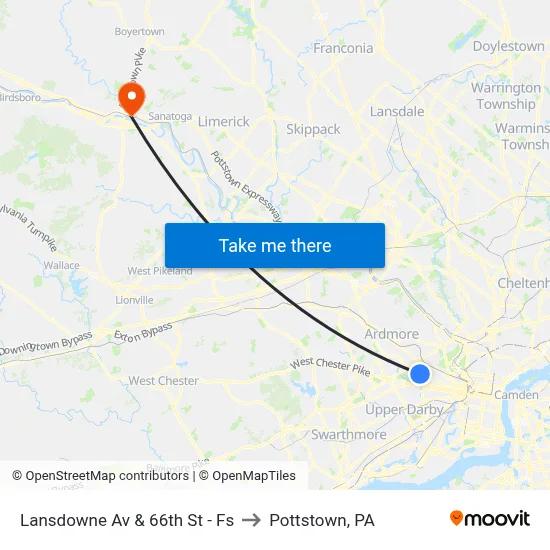 Lansdowne Av & 66th St - Fs to Pottstown, PA map