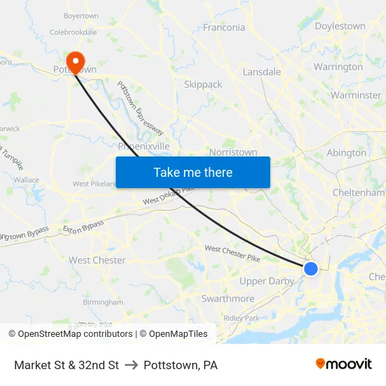 Market St & 32nd St to Pottstown, PA map