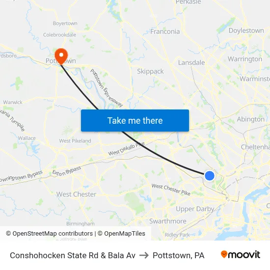 Conshohocken State Rd & Bala Av to Pottstown, PA map