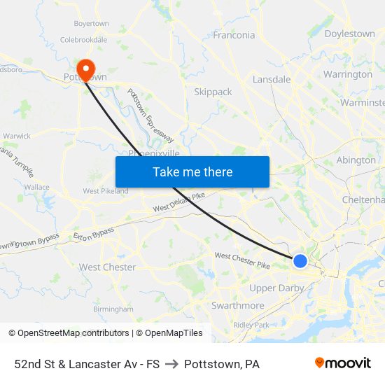 52nd St & Lancaster Av - FS to Pottstown, PA map
