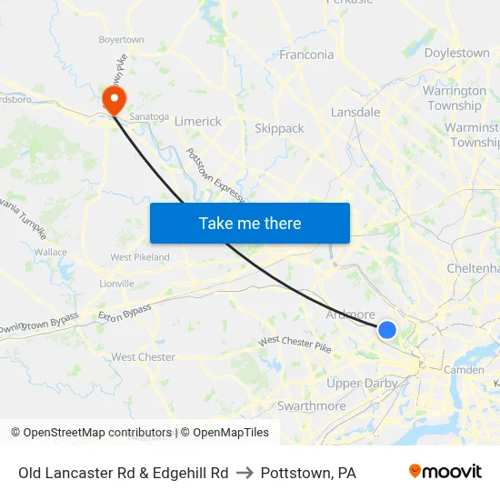 Old Lancaster Rd & Edgehill Rd to Pottstown, PA map