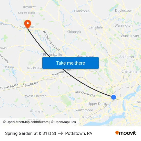 Spring Garden St & 31st St to Pottstown, PA map