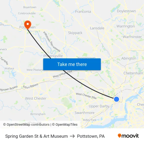 Spring Garden St & Art Museum to Pottstown, PA map