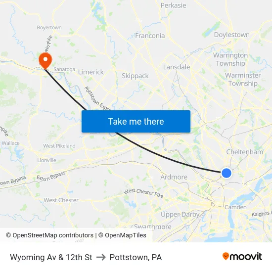 Wyoming Av & 12th St to Pottstown, PA map
