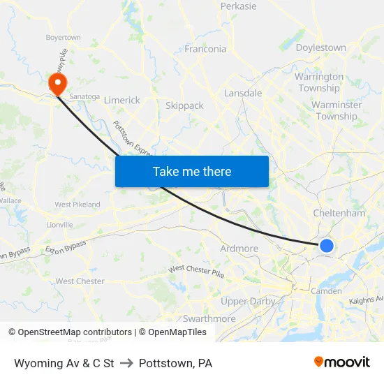 Wyoming Av & C St to Pottstown, PA map