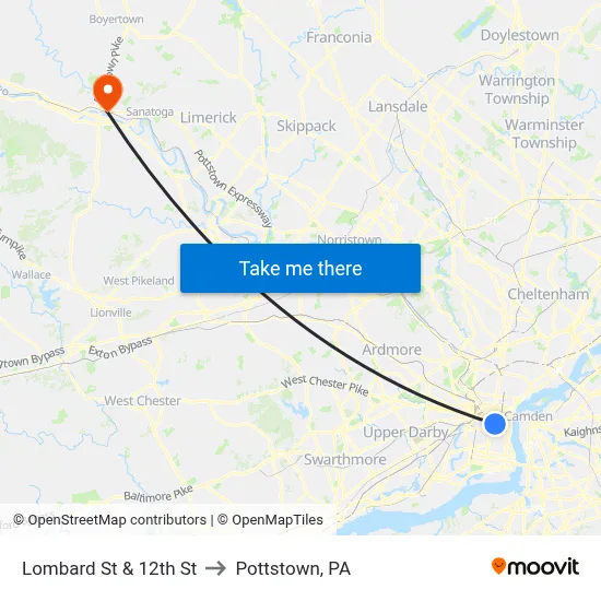 Lombard St & 12th St to Pottstown, PA map