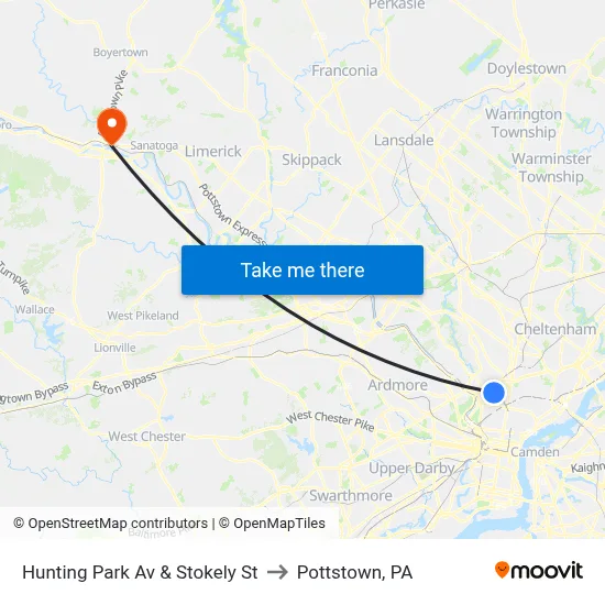 Hunting Park Av & Stokely St to Pottstown, PA map
