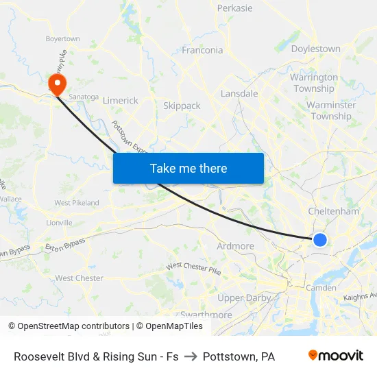 Roosevelt Blvd & Rising Sun - Fs to Pottstown, PA map