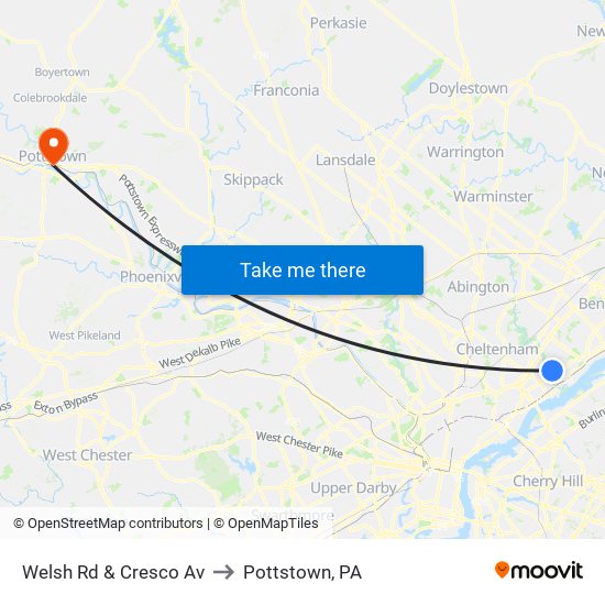 Welsh Rd & Cresco Av to Pottstown, PA map