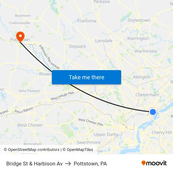 Bridge St & Harbison Av to Pottstown, PA map