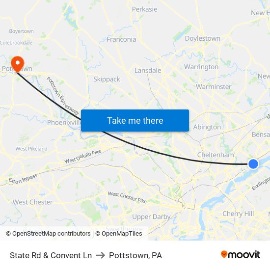 State Rd & Convent Ln to Pottstown, PA map