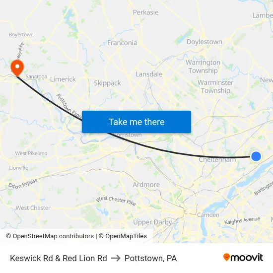 Keswick Rd & Red Lion Rd to Pottstown, PA map