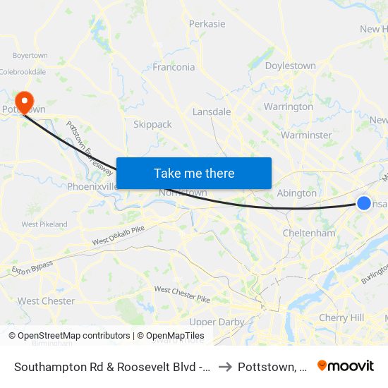 Southampton Rd & Roosevelt Blvd - FS to Pottstown, PA map