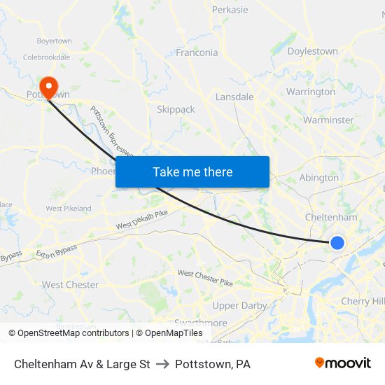 Cheltenham Av & Large St to Pottstown, PA map