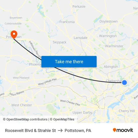 Roosevelt Blvd & Strahle St to Pottstown, PA map