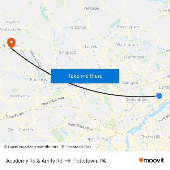 Academy Rd & Amity Rd to Pottstown, PA map