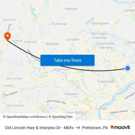 Old Lincoln Hwy & Interplex Dr - Mbfs to Pottstown, PA map