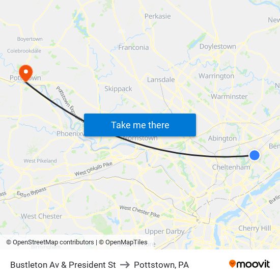 Bustleton Av & President St to Pottstown, PA map