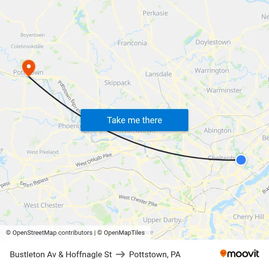 Bustleton Av & Hoffnagle St to Pottstown, PA map