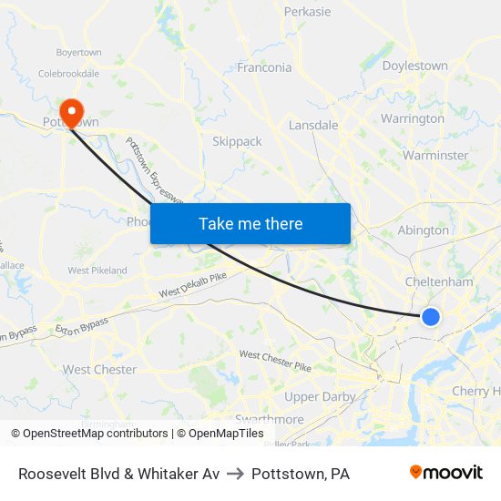 Roosevelt Blvd & Whitaker Av to Pottstown, PA map