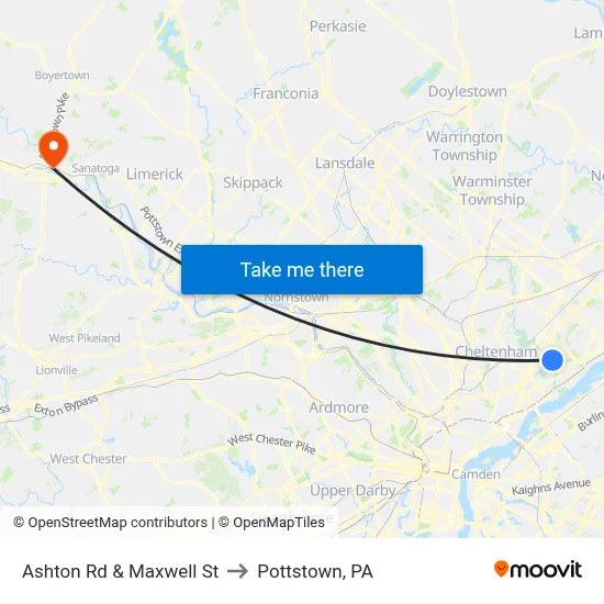 Ashton Rd & Maxwell St to Pottstown, PA map