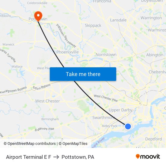 Airport Terminal E F to Pottstown, PA map