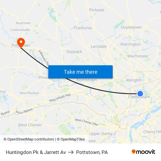 Huntingdon Pk & Jarrett Av to Pottstown, PA map