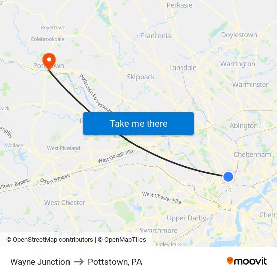 Wayne Junction to Pottstown, PA map