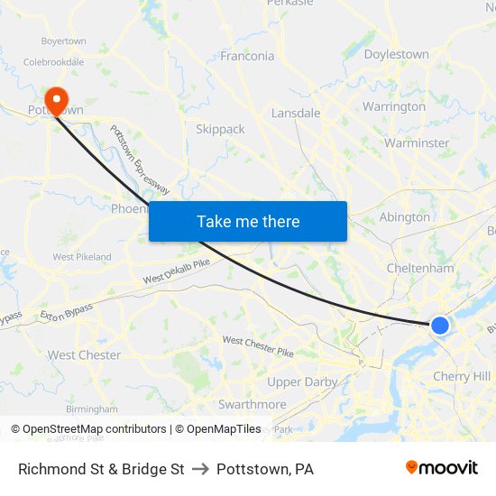 Richmond St & Bridge St to Pottstown, PA map